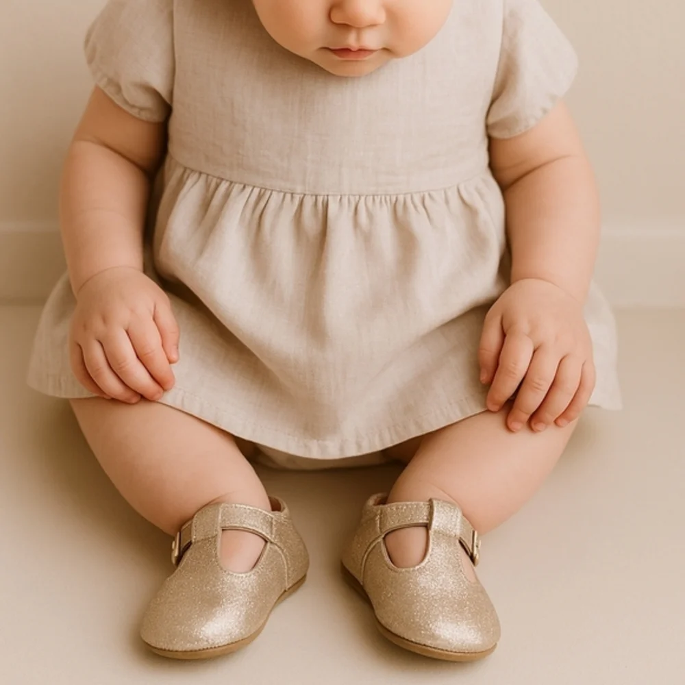 A‎ Bear Co Toddler Size 3 Color Change Gold Smooth Glitter T-Straps Girls